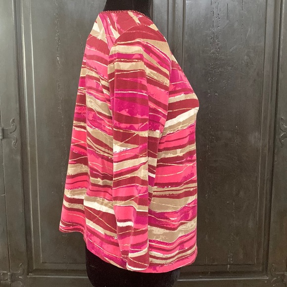 Ruby Rd. Pink/Tan quarter length sleeves blouse PL - Picture 2 of 9